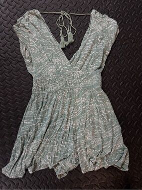 Urban Outfitters Sage Green Patterned V-Neck Romper